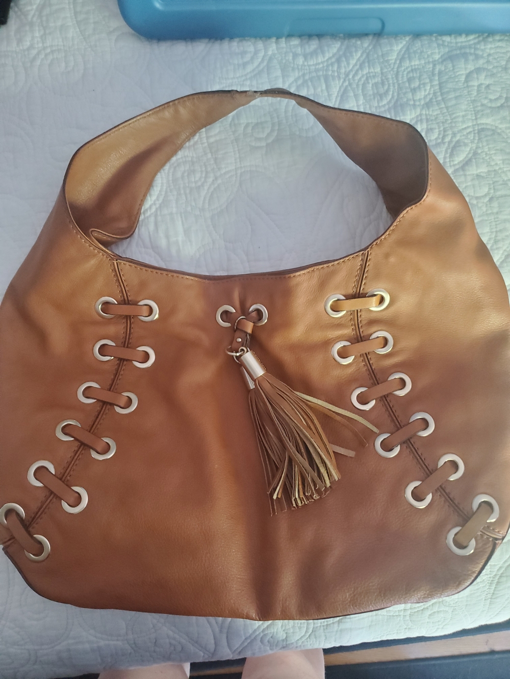 Michael Kors Cognac Leather Shoulder Hobo with Tassel